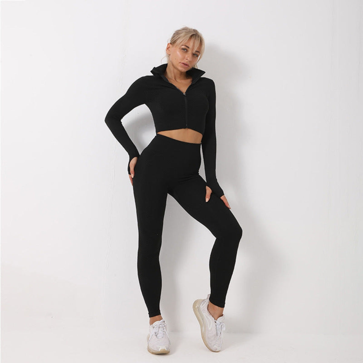 3-Piece Women's Seamless Yoga Set – Sports Bra, Crop Top & Leggings